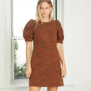Universal Thread Brown Denim Short Sleeve Leopard Print Dress SZ 2